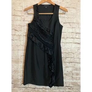 Banana Republic Silk Dress Womens Small Black Ruffle A Line Whimsy Goth Grunge